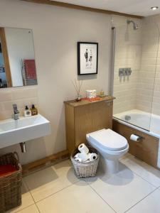 a bathroom with a toilet and a sink at The Lodge, Smarden in Smarden +67 photos