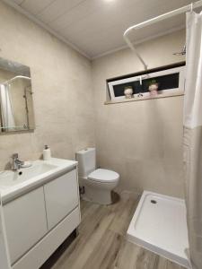 a bathroom with a toilet and a sink at Casa da Nogueira in Alvorninha