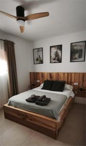 a bedroom with a bed with a ceiling fan at El Mirador del Asno in El Bosque