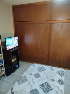 Zimmer mit einem Bett, einem TV und einer Wand in der Unterkunft Santiago del estero in Santiago del Estero