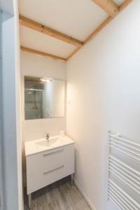 a bathroom with a white sink and a mirror at Le gite du buis in Montamisé +9 photos