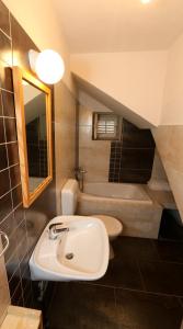 a bathroom with a sink and a toilet and a tub at Kuća na plaži in Razvala