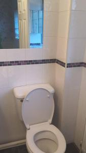 a bathroom with a white toilet and a mirror at The welcoming home in Saint Michaels +15 photos