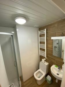 ein Badezimmer mit Toilette und Waschbecken in der Unterkunft M&A apartman in Jagodina