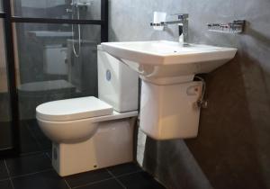 a bathroom with a toilet and a sink at First House Mihintale in Mihintale