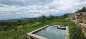 ein Schwimmbad in der Mitte eines Feldes in der Unterkunft Qusarda günlük ev in Qusar