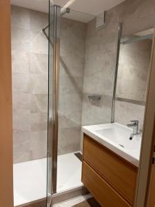 ein Badezimmer mit Waschbecken und Dusche in der Unterkunft Appartement aux Portes de Strasbourg in Oberhausbergen + 8 Fotos