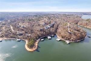 an aerial view of a island in a body of water at Lakeside Retreat - Large Deck & Game Room with Views in Bland