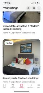 Cape TownにあるSerenity suite 6 minutes away from the beachのベッド付きのベッドルームのスクリーンショットとウェブサイト