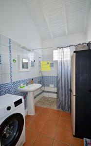 a bathroom with a washing machine and a sink at Dom pension in Baie-Mahault