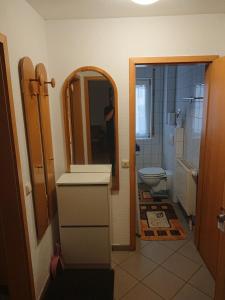 a bathroom with a sink and a toilet in it at Ferienwohnung Erlangen Urlaub mitten in Franken in Wachenroth