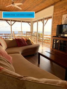 a living room with two couches and a television at Alambic de Grand Anse in Petite Île