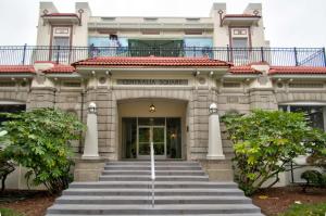 a building with stairs leading up to the front door at Centralia Square Grand Ballroom and Vintage Hotel in Centralia
