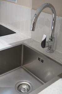 einem Spülbecken aus Edelstahl mit einem Wasserhahn in der Küche in der Unterkunft Le Fleury in Fontenay-le-Fleury