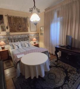 サンティアゴにあるCasa dos Leonesのベッドルーム1室(テーブル付)