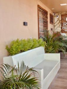 トライリにあるRino Suitesの植物のある中庭の白いベンチ +9枚の写真