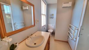 Un baño con lavabo, espejo e inodoro. en 15 Leamington Street, en Hanmer Springs 20 fotos más