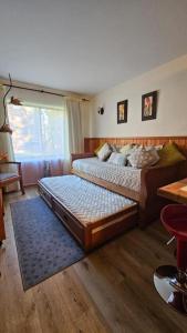 a bedroom with two beds and a window at Departamento Acogedor Parque Suizo 800 Pucon in Pucón