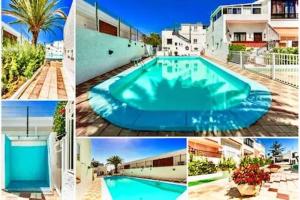 a collage of pictures of a swimming pool at Playa Troya Apartamento a la playa in Playa de las Americas