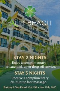 a flyer for a hotel with a building at Ally Beach Boutique Hotel Hoian in Hoi An