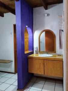 un bagno con lavandino e specchio di Moderna Casa Minimalista en Tlayacapan Morelos a Los Laureles