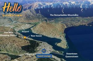 a map of the remarkables mountains and your house at Magical views Perfect place to stay in Frankton Wharf