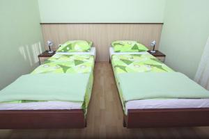 two beds sitting next to each other in a room at Apartments Eufemija in Novalja