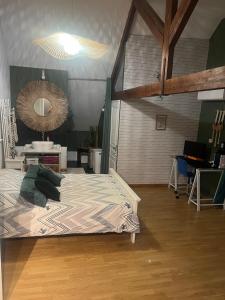 a bedroom with a bed and a mirror in it at Demeure de caractère du Nord in Ostricourt +54 photos