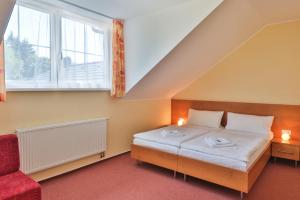 Postel nebo postele na pokoji v ubytování Hotel České Žleby