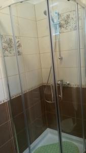 a shower with a glass door in a bathroom at House Lavanda in Rab +5 photos