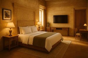 a bedroom with a large bed and a television at Wellohous GVB in Red Deer