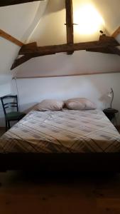 a bed with two pillows in a bedroom at La Mazardie in Cubjac-Auvézère-Val d'Ans