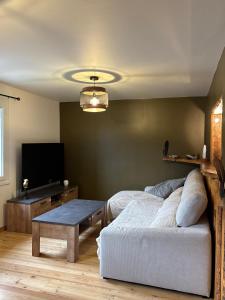 a living room with a couch and a table at Le montagnard in Le Monêtier-les-Bains