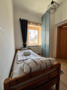 a bedroom with a bed in a room with a window at Ferienhaus Silke in Knittelfeld