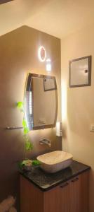 un baño con lavabo y espejo en Rama Ashish, en Ābu Road