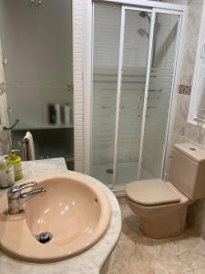 a bathroom with a sink and a toilet at Lovely 2 bedrooms apartment main square Plasencia in Plasencia