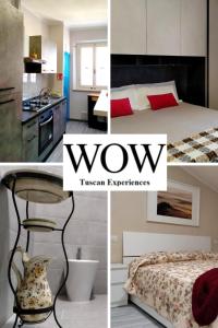 a collage of photos of a hotel room at WoW San Miniato in San Miniato