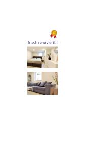 Ένα ή περισσότερα κρεβάτια σε δωμάτιο στο Flair-Apartments 'SALZ & FLAIR' Kurstadt-Appartment, 450 m Bahnhof, für Urlaub oder Geschäftsreise, innenstadtnah, separater Eingang, 24 Std Check-in,WLAN, 55 Zoll-Fernseher, Streaming, Küche, Regendusche, Doppelbett, Schlafsofa