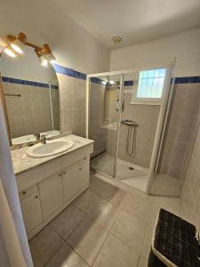 a bathroom with a sink and a shower at Maison 5 chambres à Dieulefit in Dieulefit