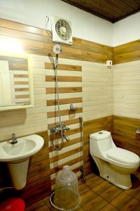 a bathroom with a toilet and a sink at Zayana Gardens Family Private Room in Anachal