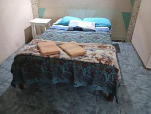 ein Bett mit Decken und Kissen darüber in der Unterkunft la Cruz 1 in Formosa