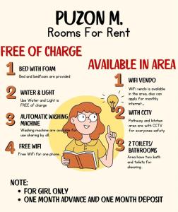 een poster met de verbrandingssnelheden in de m-kamers voor tekst bij Puzon-M Bed Space Kidapawan in Kidapawan