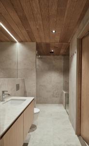 a bathroom with a sink and a toilet at Joiku Luxury Lakeview Chalet in Kolari +14 photos