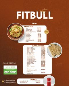 a menu for a restaurant with a plate of food at fitbull homes in Nairobi