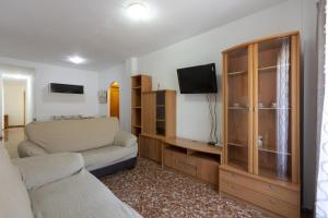 Una sala de estar con un sofá y un televisor. en House Falucho playa, en Motril