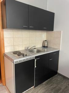 une cuisine avec un évier et un plan de travail dans l'établissement Tiffany Apartment in the City Center, à Bratislava