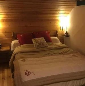 a bedroom with a large bed with two lamps at Chalet Cosy in La Joue du Loup +13 photos