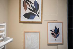 three framed drawings of plants on a wall at Le Green Escape in Sélestat +80 photos