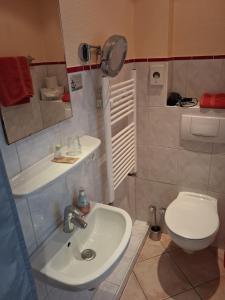 a bathroom with a sink and a toilet at Miramar in Dahme +37 photos