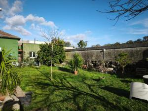 un cortile con un muro di contenimento e un albero di Agra Pet Studio I a Milheirós